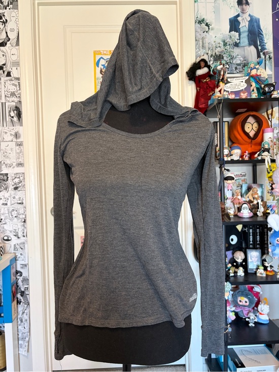 Avia Tops - Y2K Lightweight Hooded Long-Sleeve Top - Charcoal Gray